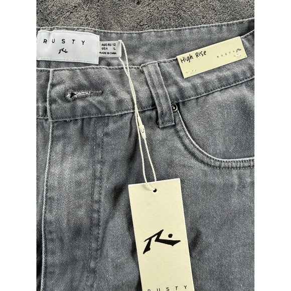 Rusty Womens High Rise Denim Shorts Grey Frayed Hem Size L NWT - Picture 2 of 4